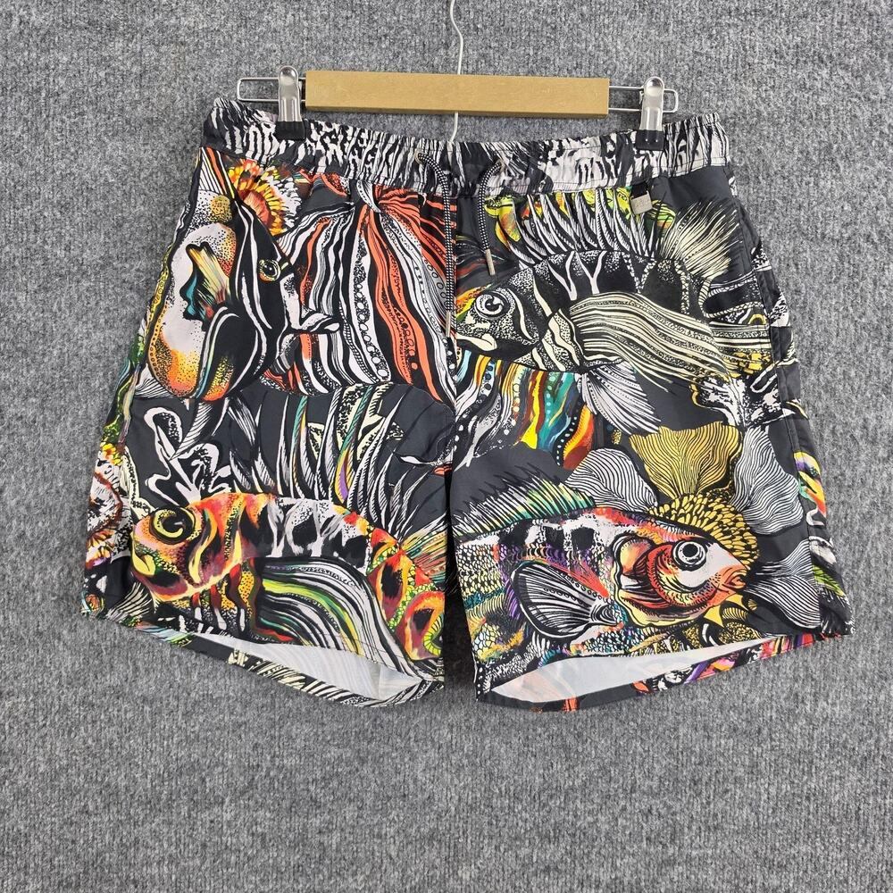 Agua Bendita Swim Trunks Men 36 Tropical Fish Print Mesh Lined Multi Beach Pool